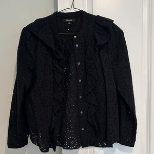 Madewell Black Eyelet Ruffle Button-Down Blouse